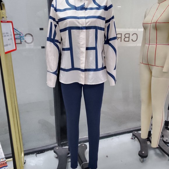 Commuter Wear Striped Print Shirt & High Waist Pants Set - Picture 4 of 4